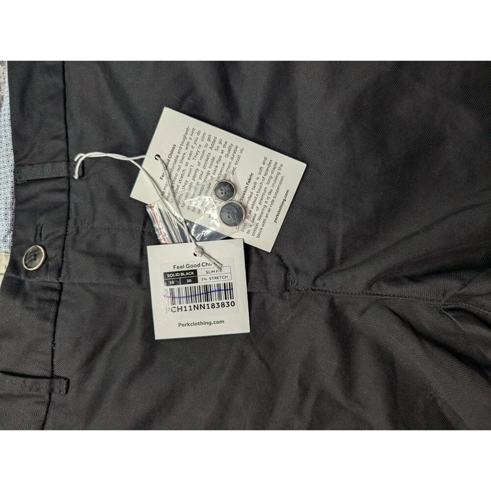 NEW Perk Feel Good Chinos Men’s 38x30* Slim Fit Stretch Black Pants NWT